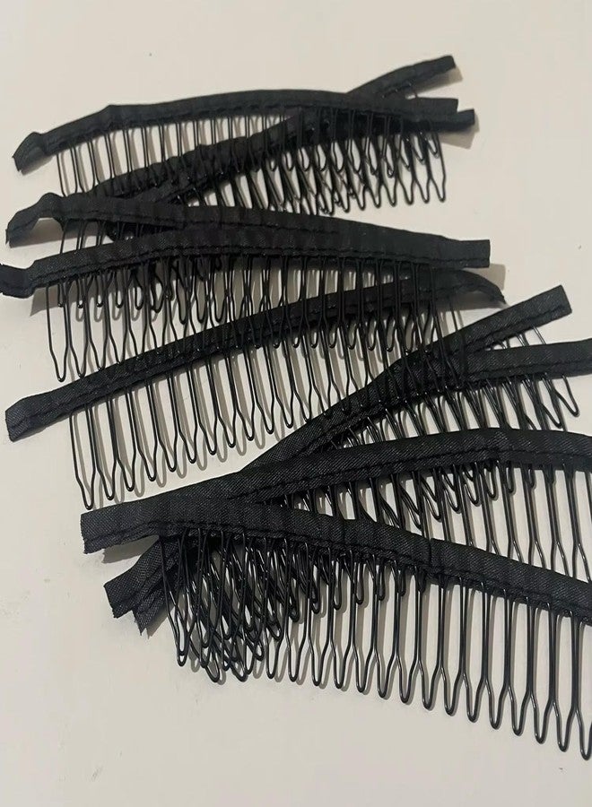 ArrErr 10 Pack Wig Comb Long 20 Teeth Clips Black Wire with Cloth Sewing Combs Wearing Holder for Wig Caps Making Finished Wigs Secure Attachment Hairpiece DIY Hair Extension - Image 3